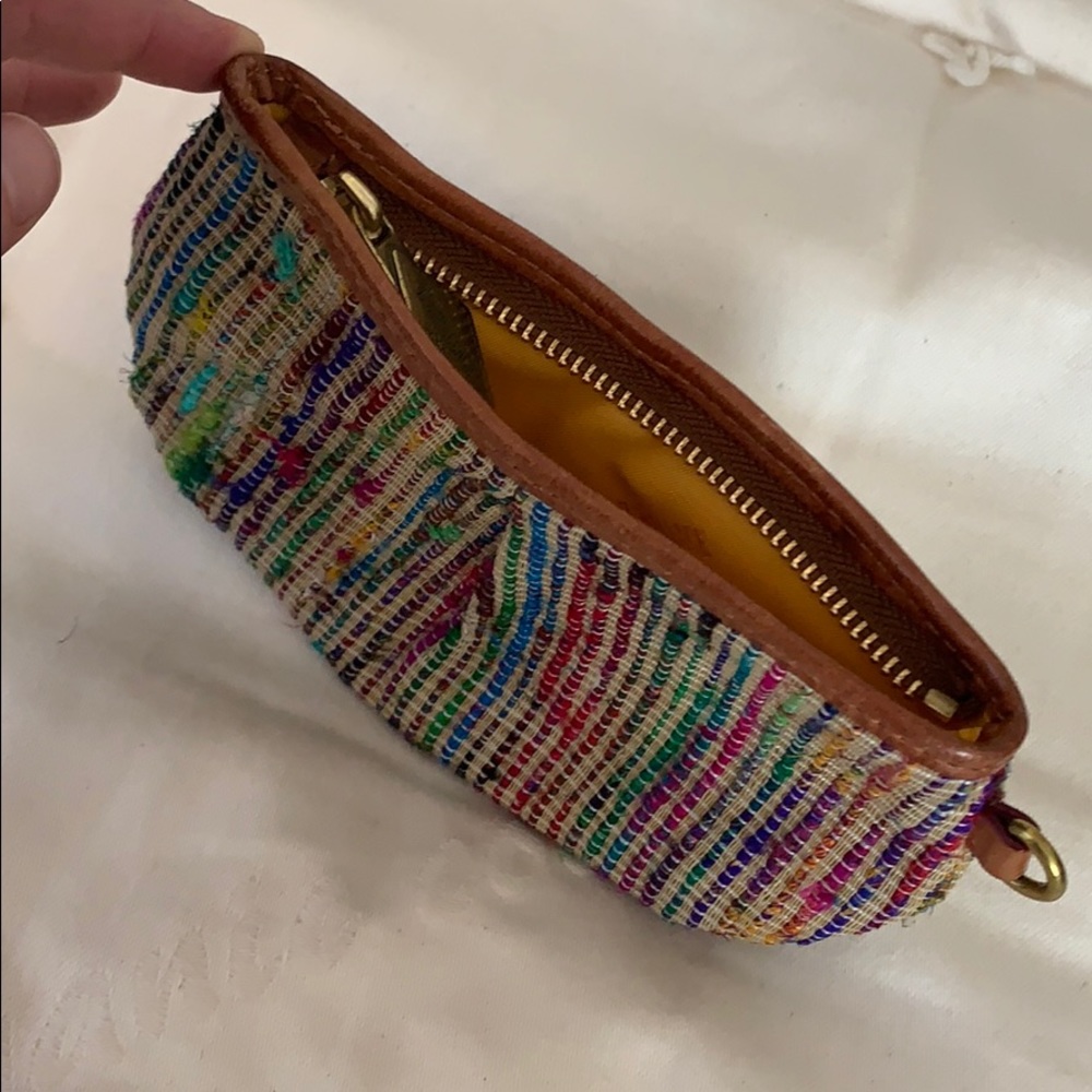 FLAWED Vintage MZ Wallace Multicolor Raw Silk and Leather  Bag - Picture 7 of 9